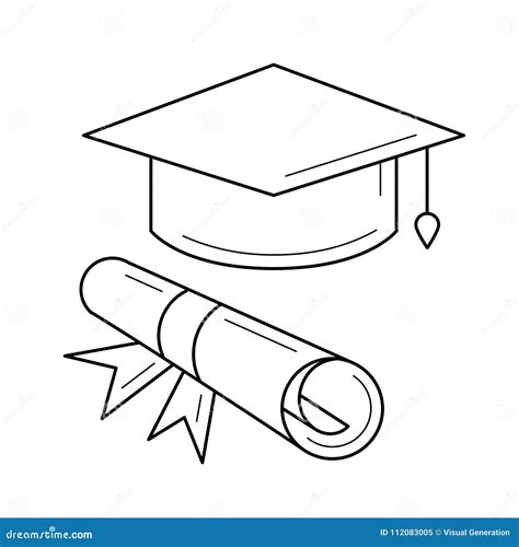 Cap Of Graduate And Certificate Degree Line Icon Stock Vector
