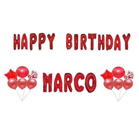 Комплект балони Happy Birthday Marco Топер за торта Червен 35 бр