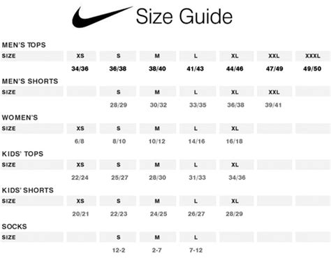 Nike Youth Size Chart Conversion