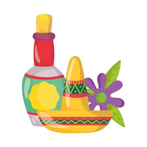 Mexican Independence Day Tequila Bottle Drink Hat And Flower Viva Mexico Is Celebrated In