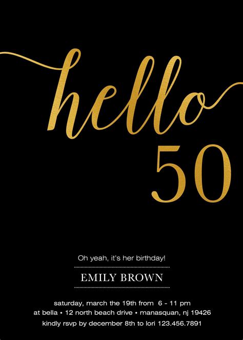 50th Birthday Invitation Modern Faux Gold Foil Hello 50 Etsy 30th