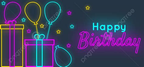 Happy Birthday Background With Modern Glow Neon Effect Multicolored