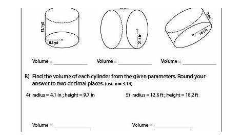 Volume of a Cylinder | Printable Worksheets | Volume of a cylinder