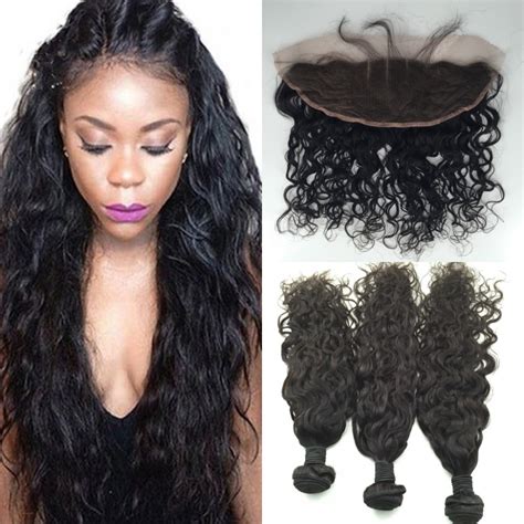 Peruvian Lace Frontal Closure With Bundles Water Wave 4pcs lot Full ...