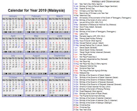 Malaysia Public Holiday Calendar For 2019 Malaysia