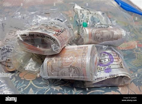 British Bank Notes In Clear Bags Stock Photo Alamy