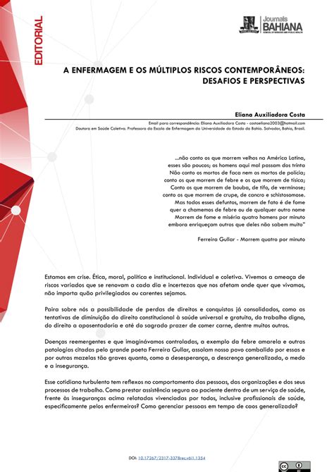 pdf a enfermagem e os mÚltiplos riscos contemporÂneos desafios e perspectivas