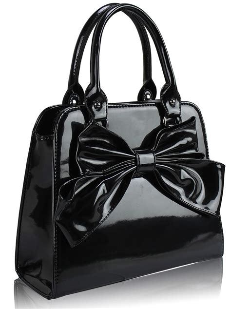 Wholesale Black Patent Bow Tote Bag
