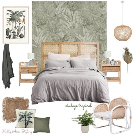 Vintage Tropical Bedroom Interior Design Mood Board By Kelly Sage