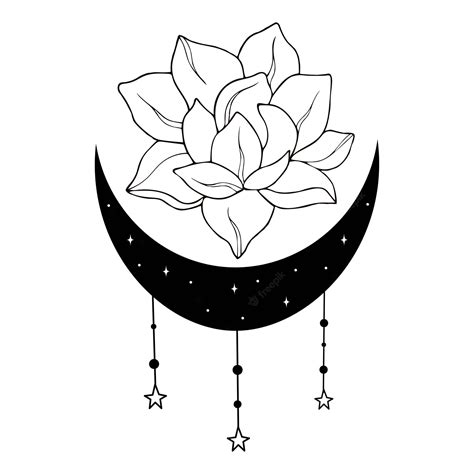 Premium Vector Celestial Lotus With Crescent Moon Illustration