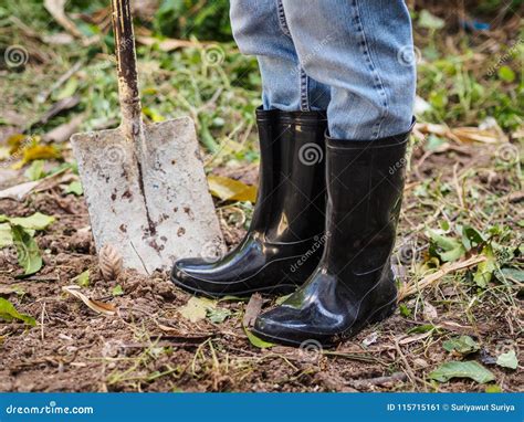 Farmer In Rubber Boots Standing In The Field Farm Concept Stock Image Image Of Boot