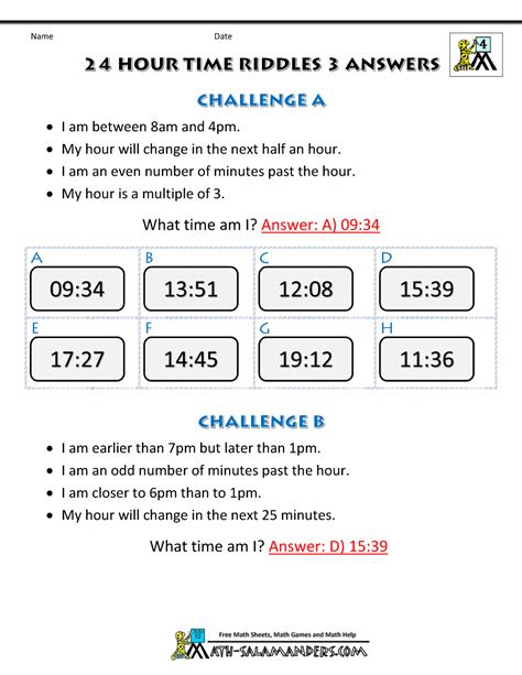 Time Word Problems Worksheets Time Riddles Harder
