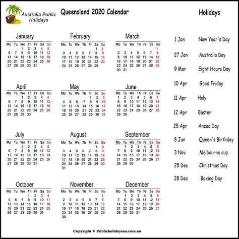 Catch 2020 Calendar Queensland With Public Holidays Calendar