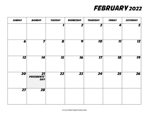 February 2022 Calendar Printable Free Printable Calendar 2021