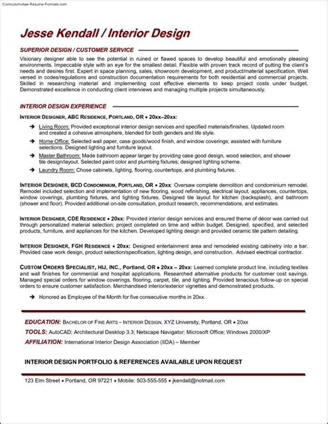 Interior Design Resume Templates Free Samples Examples And Format