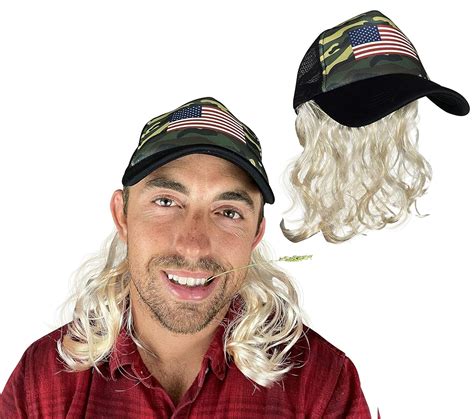 Watts Wigs Mullet Hat With Hair Hillbilly Camo Trucker Hat With