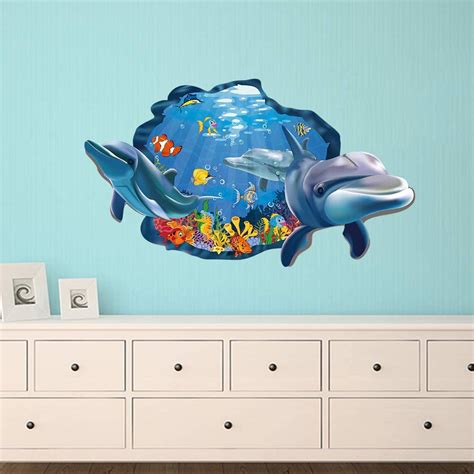 Decalmile 3d Under The Sea Wall Decals Dolphins Fish Underwater Wall