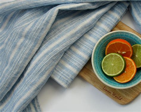 Soft 100pct Linen Dish Towel Pure Linen Blue White Striped