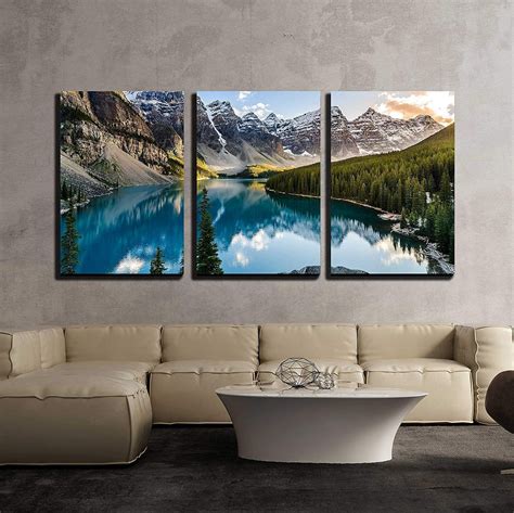 3 Piece Canvas Wall Art Landscape View Of Moraine Lake And Mountain