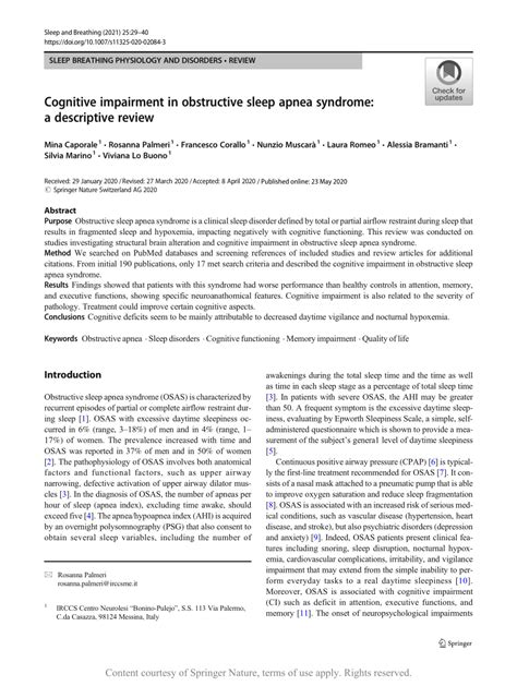 Cognitive Impairment In Obstructive Sleep Apnea Syndrome A Descriptive