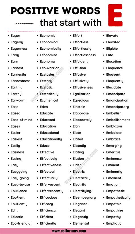 List Of 430 Positive Words That Start With E With Examples Esl