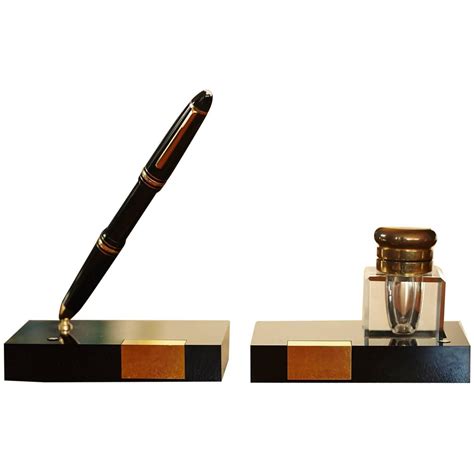 Montblanc Writing Set Fountain Pen Holder And Crystal Inkwell Circa 1960s