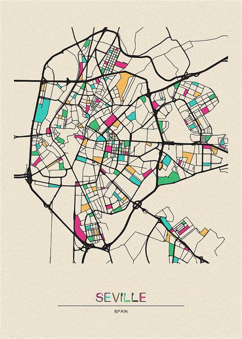 Seville Spain City Map Drawing By Inspirowl Design