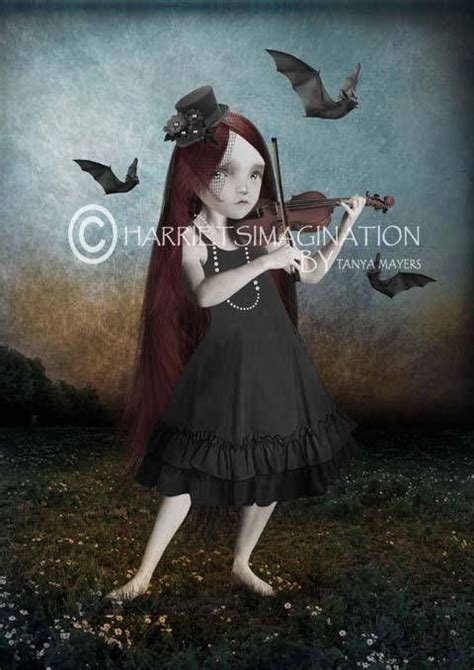 Gothic Art Print Goth Girl And Violin Girl And Bats Gothic Girl Playing