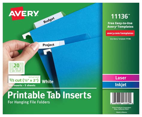Avery Printable Tab Inserts For Hanging File Folders X