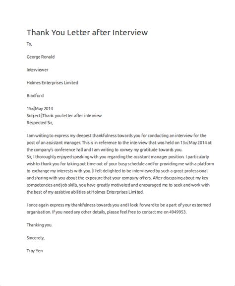 Free Sample Interview Thank You Letter Templates In Ms Word Pdf