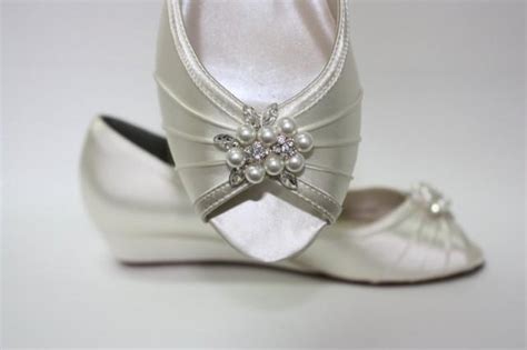 Wedge Wedding Shoes Peep Toe Ivory Shoes 1 Inch Wedge Heel Choose