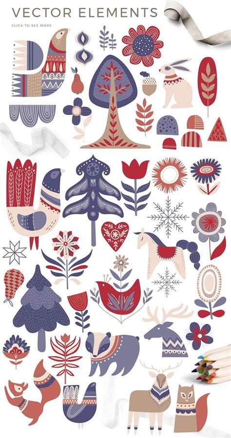 Scandinavian Winter Holiday Pack Christmas Art Scandinavian Folk Art