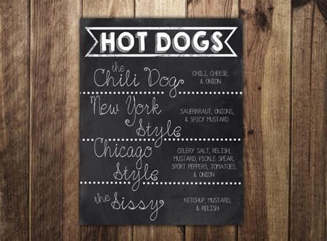 Hot Dog Bar Sign Make Your Own Printable Menu Wedding Etsy