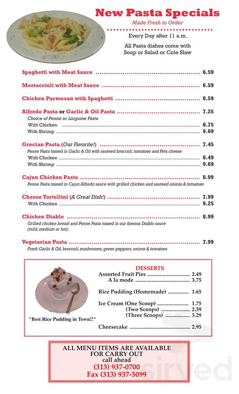 Murphy's Restaurant Redford Charter Township Menu