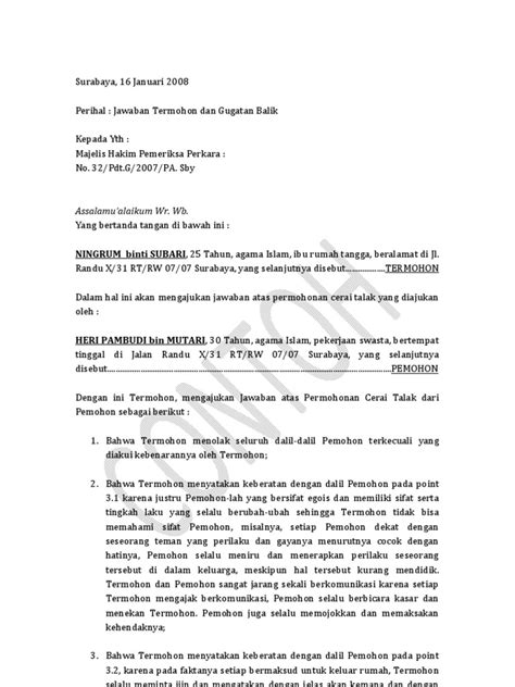 Format Surat Cerai Talak