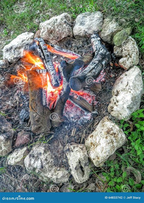 Campfire With Rock Circle Stock Photo Image 64833742