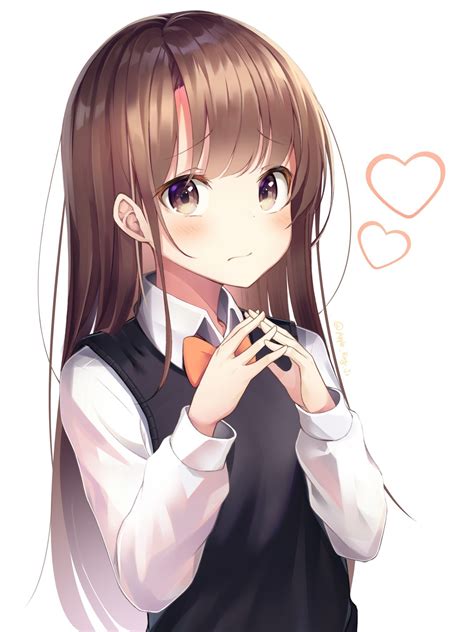 Download 1536x2048 Anime Girl Moe Brown Hair Cute School Uniform Long Hair Hearts