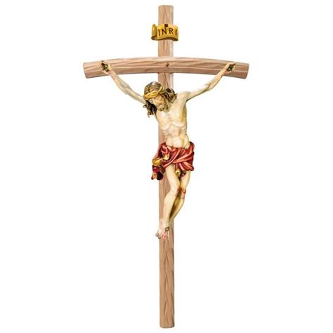 Curved Bar Crucifix Baroque Style Body Of Christ With Red Loincloth