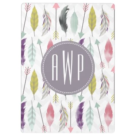 Feathers And Arrows Monogram Clipboard Zazzle