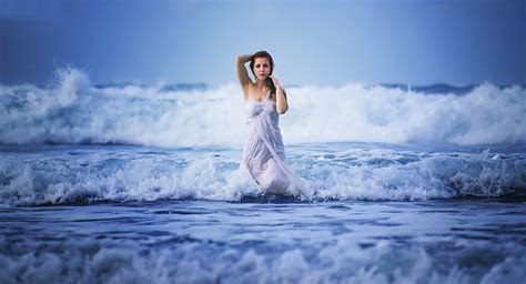 Hd Wallpaper Women Sea Waves Wet Dress Women Outdoors Nature