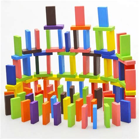 120pcsset Colorful Wooden Domino Building Blocks Children Bright
