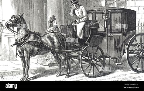 Engraving Depicting A Brougham A Light Four Wheeled Horse Drawn