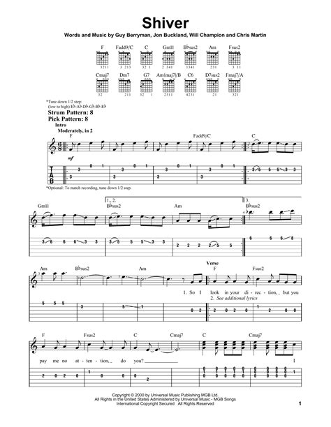 Shiver By Coldplay Easy Guitar Tab Guitar Instructor
