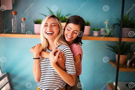 Cheerful Lesbians Embrace Passioantely And Have Fun Together Stock Image Image Of Relationship