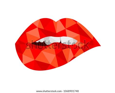 Sexy Biting Red Lips Vector Colorful Illustration Design Art Kiss