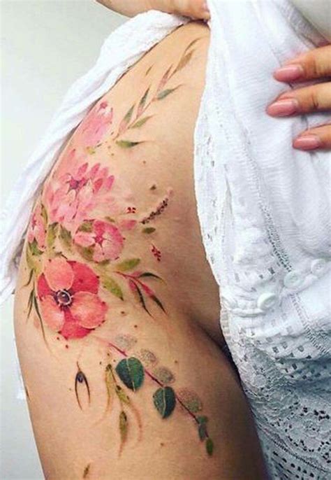Cute Watercolor Flower Thigh Tattoo Ideas For Women Ideas Lindas Del