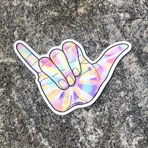 Hang Loose Hand Vinyl Sticker Waterproof Tie Dye Shaka Sign Tails Up Sign Surf Stickers