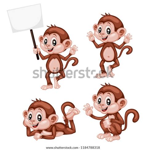 Vector Illustration Of A Happy Monkey Set Cute Cartoon Monkeys In