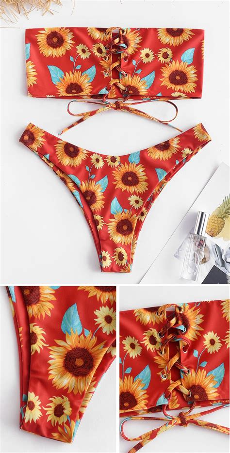 zaful sunflower reversible lace up bikini set bikinis cute swimsuits bikini types
