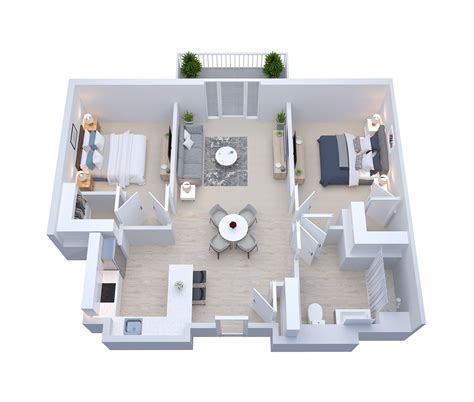 ArtStation - 3D Floor Plans for 2-Bedroom Apartments